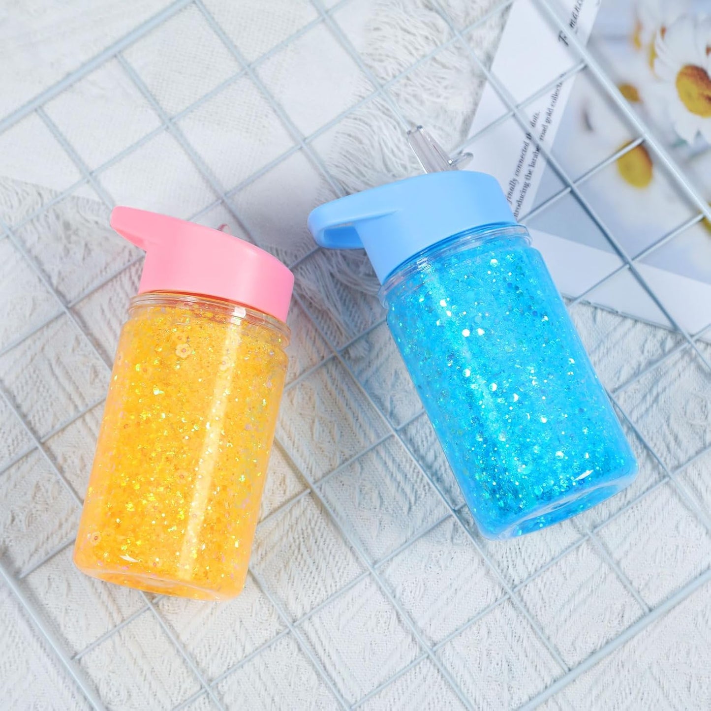 4 Pack 10 Oz Plastic Double Wall Snow Globe Tumbler, Snowglobe Tumbler with Pre Drilled Hole and Plug, Snow Globe Cups Kid Water Bottle DIY Gift for Scool, Sport