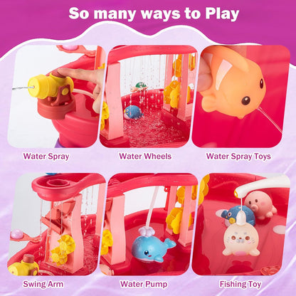 Water Table for Toddlers 3-5 Outdoor Toys for Kids Ages 4-8 3-Tier Kids Sand Water Table with Fishing Game Set Activity Sensory Table Summer Gift Beach Outside Toys for Toddler Girl