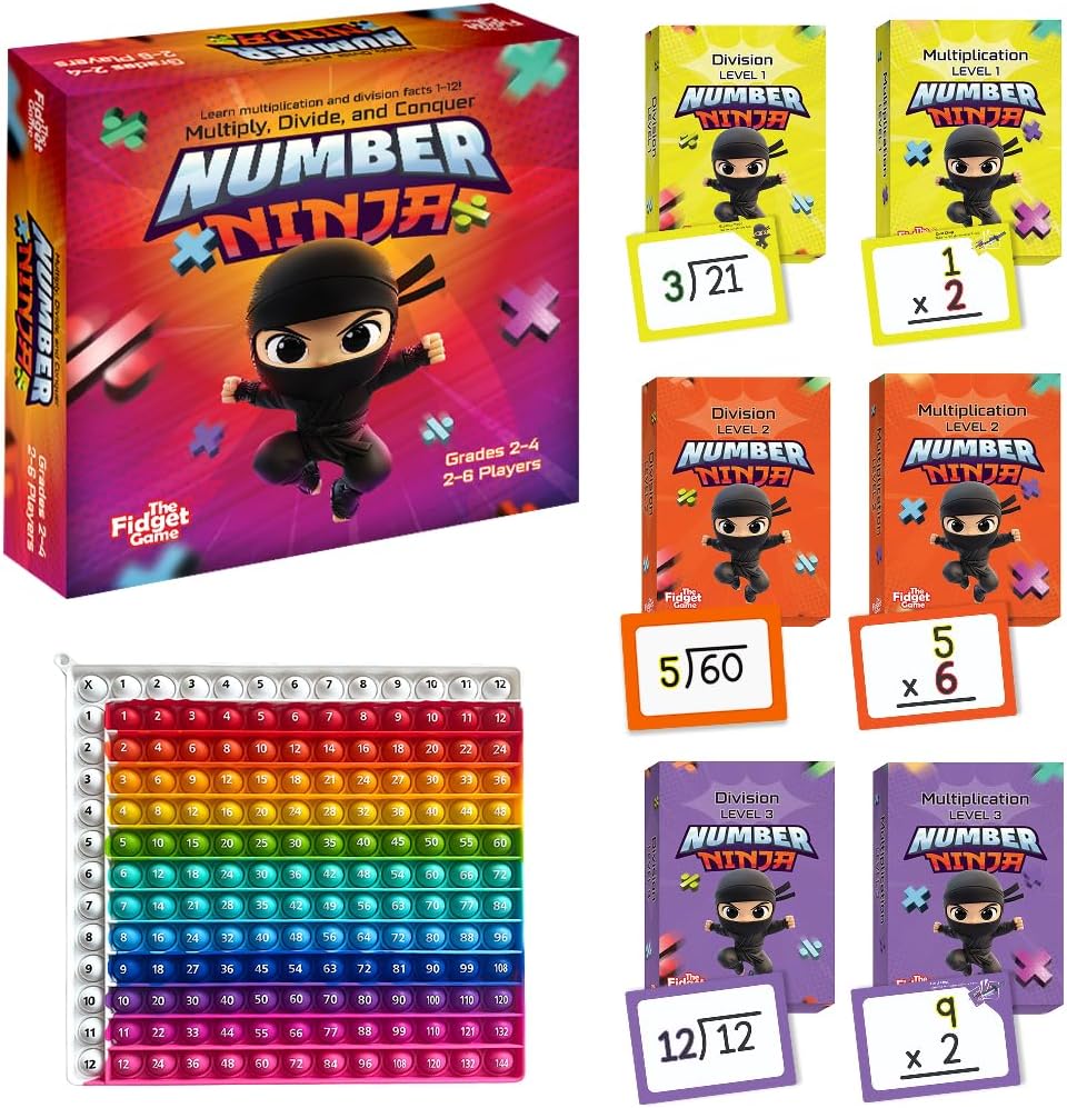 THE FIDGET GAME Number Ninja – Multiplication & Division Game for Grades 2–4 | Fun Learning Activity with Math Problems | Classroom & Homeschool Flash Cards & Strategy Play