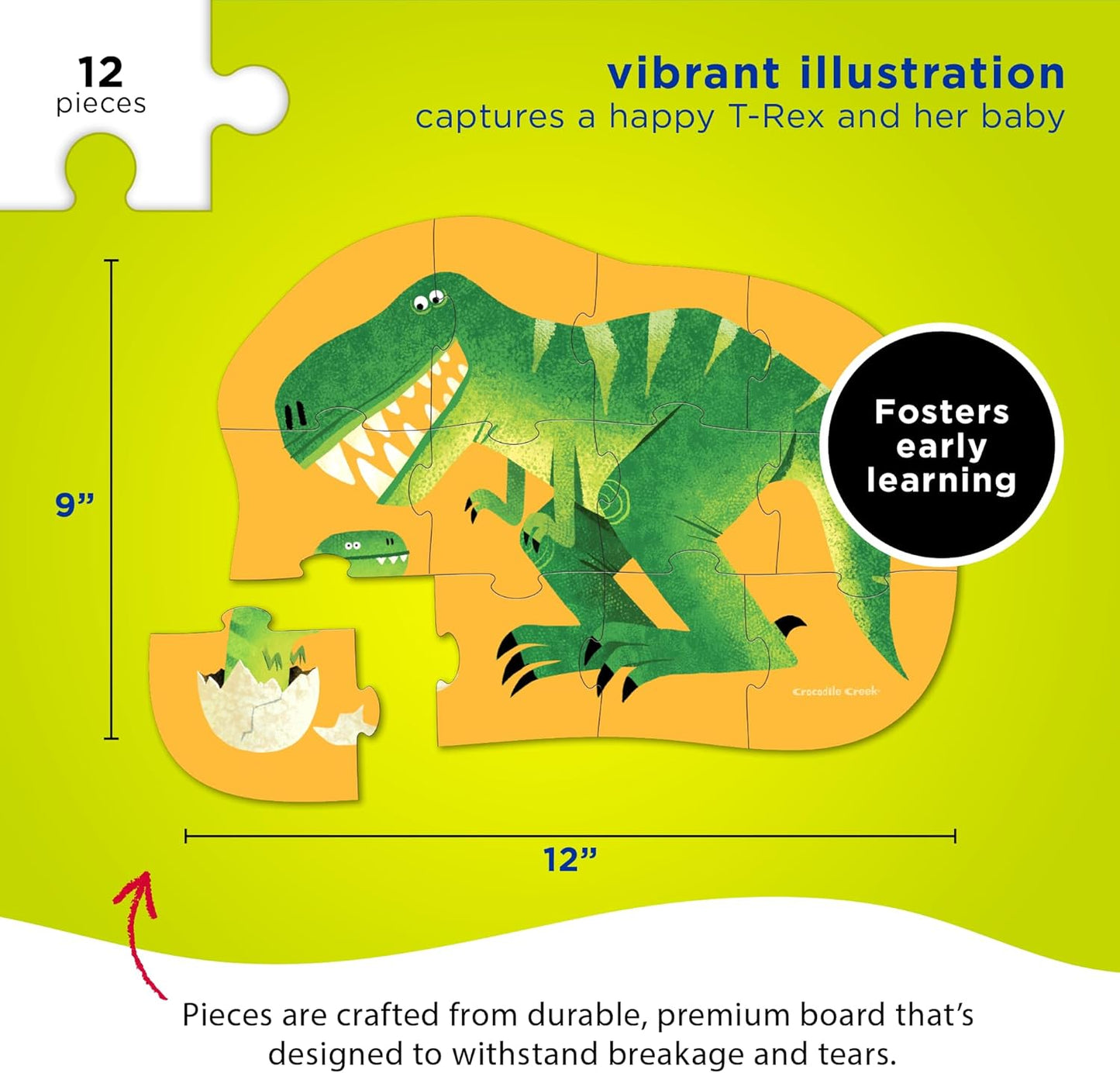 Crocodile Creek 12-Piece Mini Jigsaw Puzzle - Fun Floor Puzzles for Kids Ages 2-4 and Up - Heavy-Duty Shaped Box for Storage - Fire Truck - 12" x 9" Finished