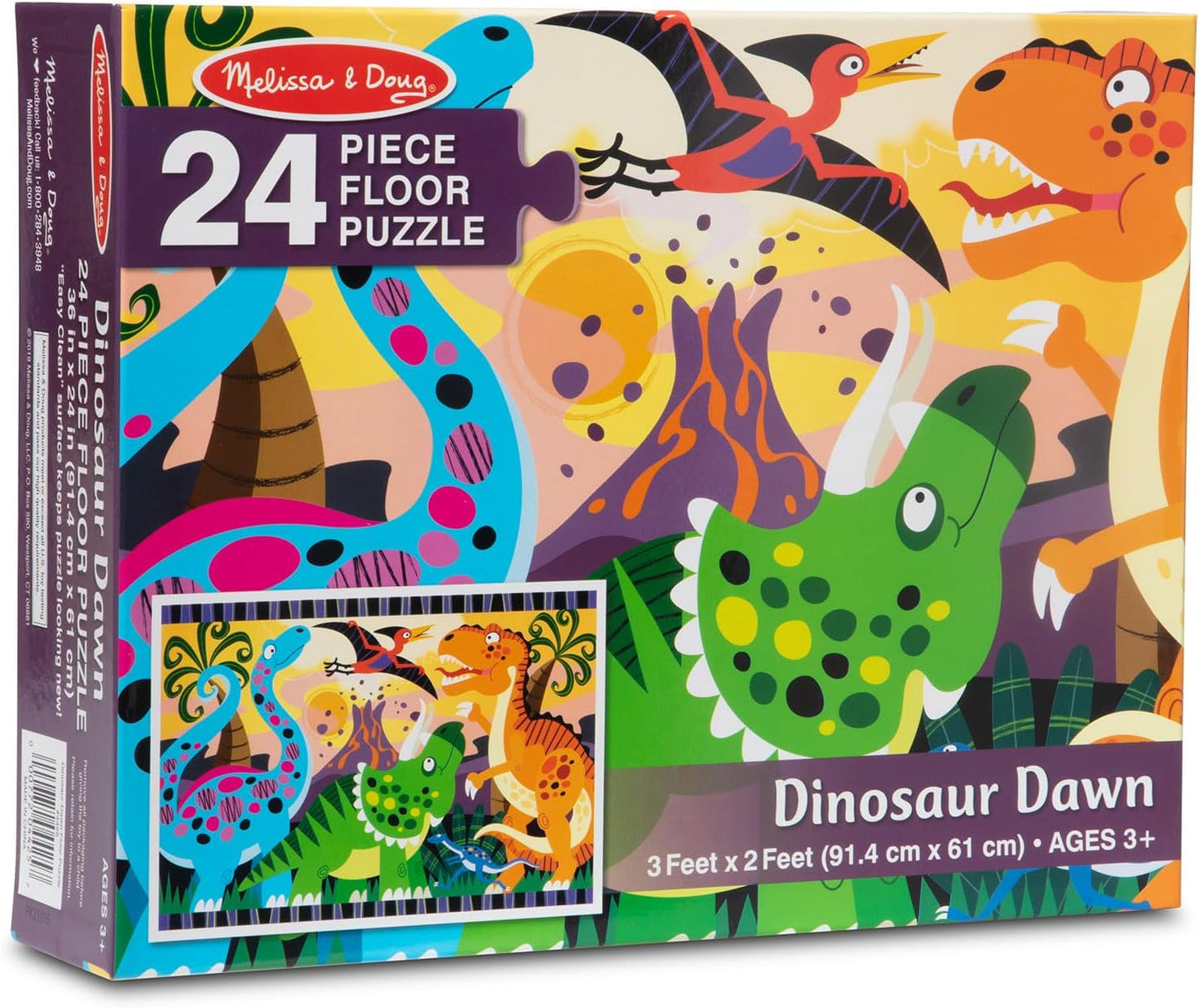 Melissa & Doug Dinosaur Dawn Jumbo Floor Puzzle (24 Pieces, 2 x 3 Feet), Jigsaw Puzzle for Preschoolers and Kids Ages 3+ - FSC Certified