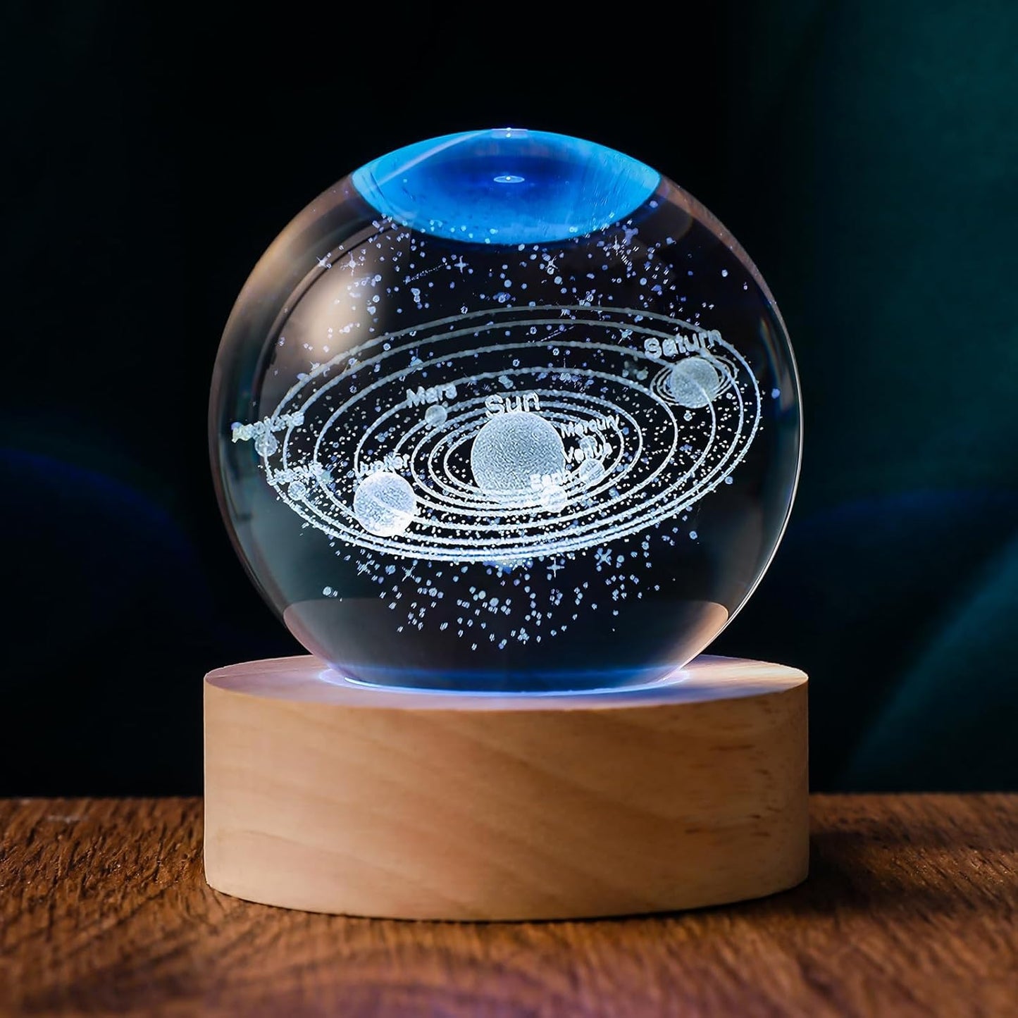 3D Solar System 60mm Crystal Ball Astronomy Universe Gifts 3D Solar System Planets Model Science Space Themed Physics Gifts Night Light lamp for Kids Men Him Science Teacher
