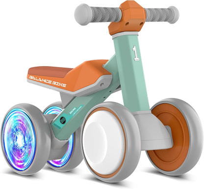 ESPRAY Colorful Lighting Baby Balance Bike Toys for 1 Year Old Girls Gifts, Toddler First Bike 12-24 Months with Adjustable Soft Seat, 4 Silent Wheels Ride on Toy, Perfect First Birthday Gift