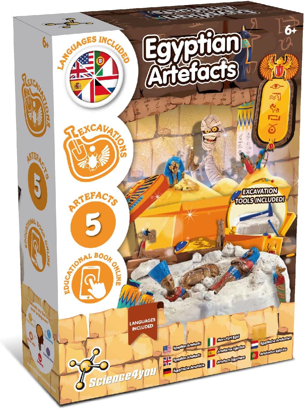 Science4you Egyptian Dig Kit for Kids – Learn About Ancient Egypt with This Dig Kit, Do a Historical Excavation & Discover All 5 Egyptian Statues, an Archeology Gift for Girls & Boys Age 8 9 10 11+