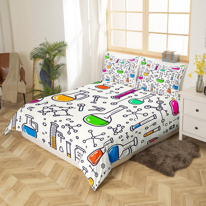 Erosebridal Chemistry Bedding Set Chemical Equation Comforter Cover for Kids Boys,Science Students Duvet Cover Test Tube Microscope Chemical Equipment Bed Set Full,Science Educational Dorm Room Decor