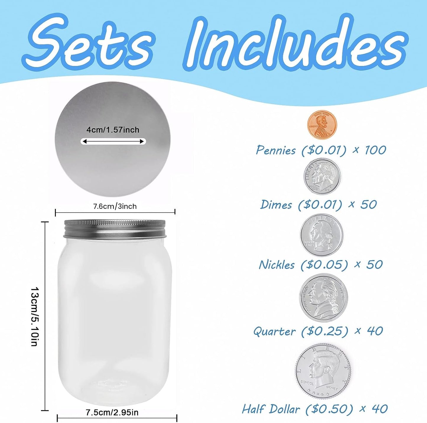 Play Money Coins for Kids, 250pcs Detailed Fake Money Coins with Coin Mason Jar, Realistic Teaching Pretend Money Coins Set, Plastic Toy Prop Money Coins for Kids Learning Education