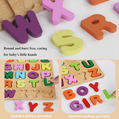 Wooden Puzzles for Toddlers, 3pack Alphabet Shape Puzzles for Kids 3 Wooden Montessori Toddler Alphabet Number Shape for Kids 3 Years Old Boys & Girls