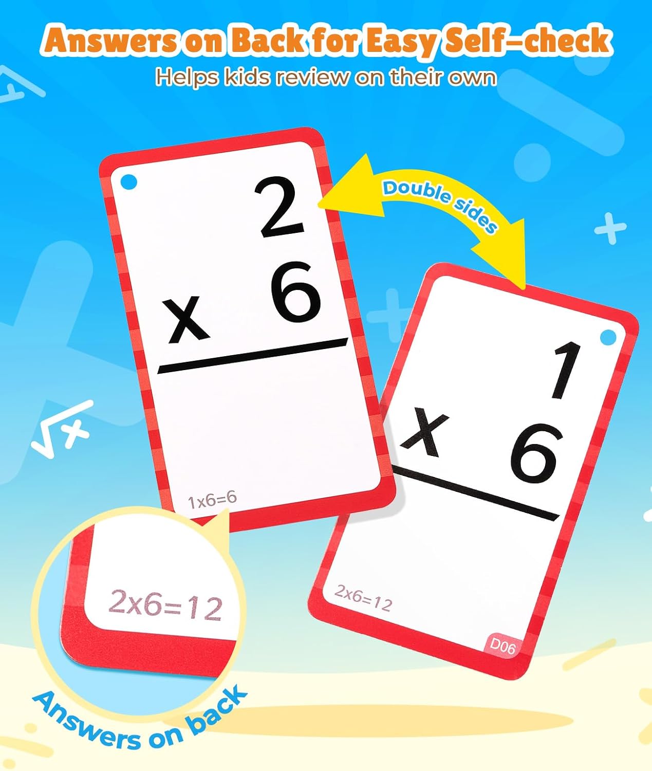 JoyCat Multiplication Flash Cards + Chart- 156 Hole Punched Math Game Flashcards for Kids Ages 8 and Up, Times Table Manipulatives for Preschoolers 3rd,4th,5th,6th Grade
