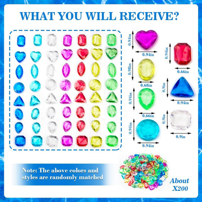 180 Pcs Sensory Bin Filler Include 100 Plastic Gemstones & 80 Fake Seashells for Kids, Pirate Treasure and Mermaid Pool Play, Ocean Themed Party (1"-1.2")