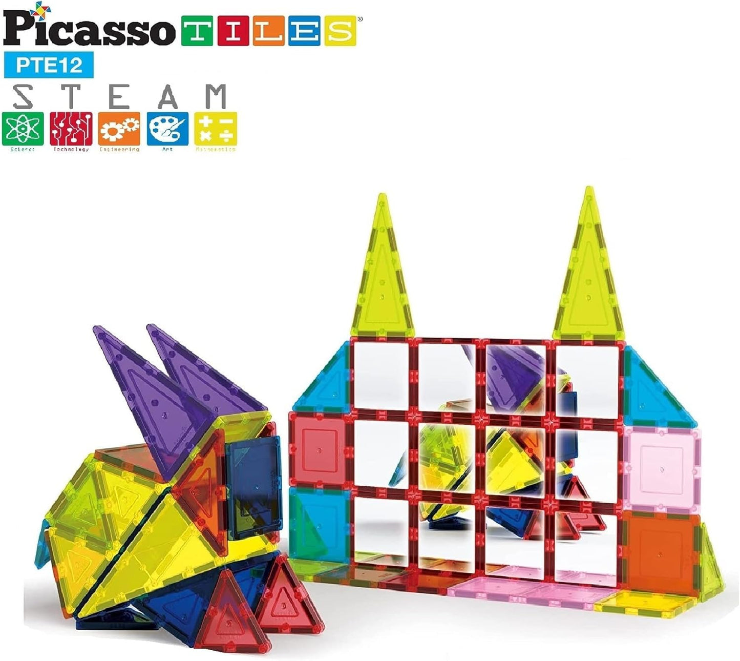 PicassoTiles Magnetic Building Block Set Geometry Shape Magnet Tiles Construction Toy STEM Learning Kit Educational Playset Playboard Pretend Play Stacking Blocks Child Brain Development PT16