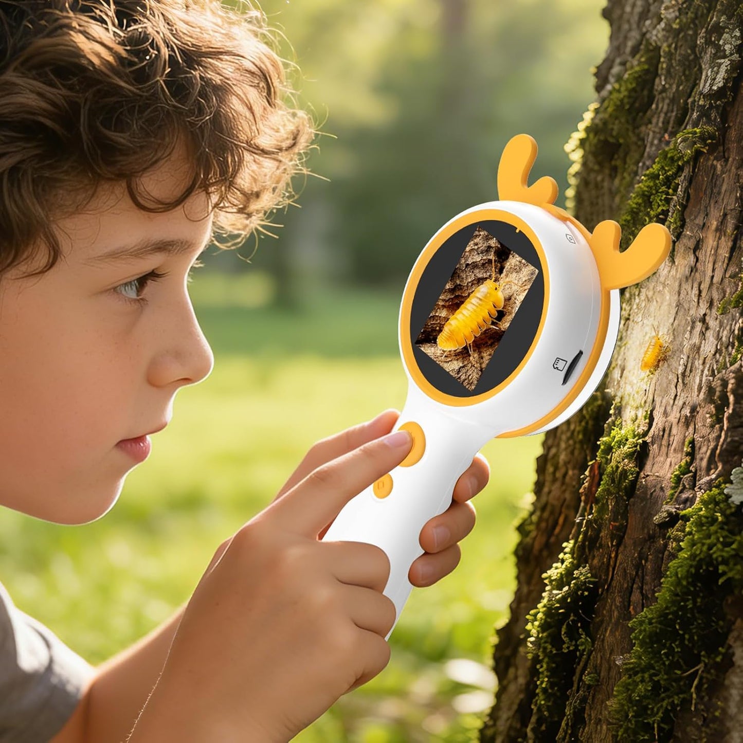 Kids Microscope Orange Deer - Digital Handheld STEM Kit & 1080P Camera (600x Zoom) - Portable Science Toy for Outdoor Camping & Backyard Fun - Gift for Boys & Girls Age 5-12