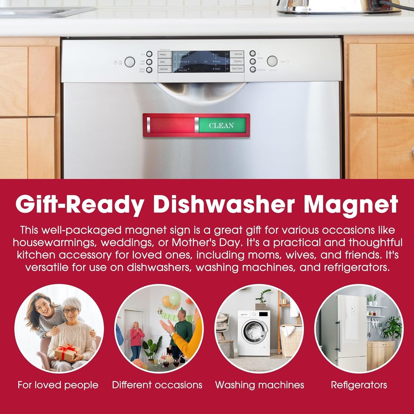 Clean Dirty Magnet for Dishwasher, Premium Stainless Steel, Dirty/Clean Speckled Design, Durable Magnet & Clear Indicators with Extra Tape (Silvery-Gray-01)