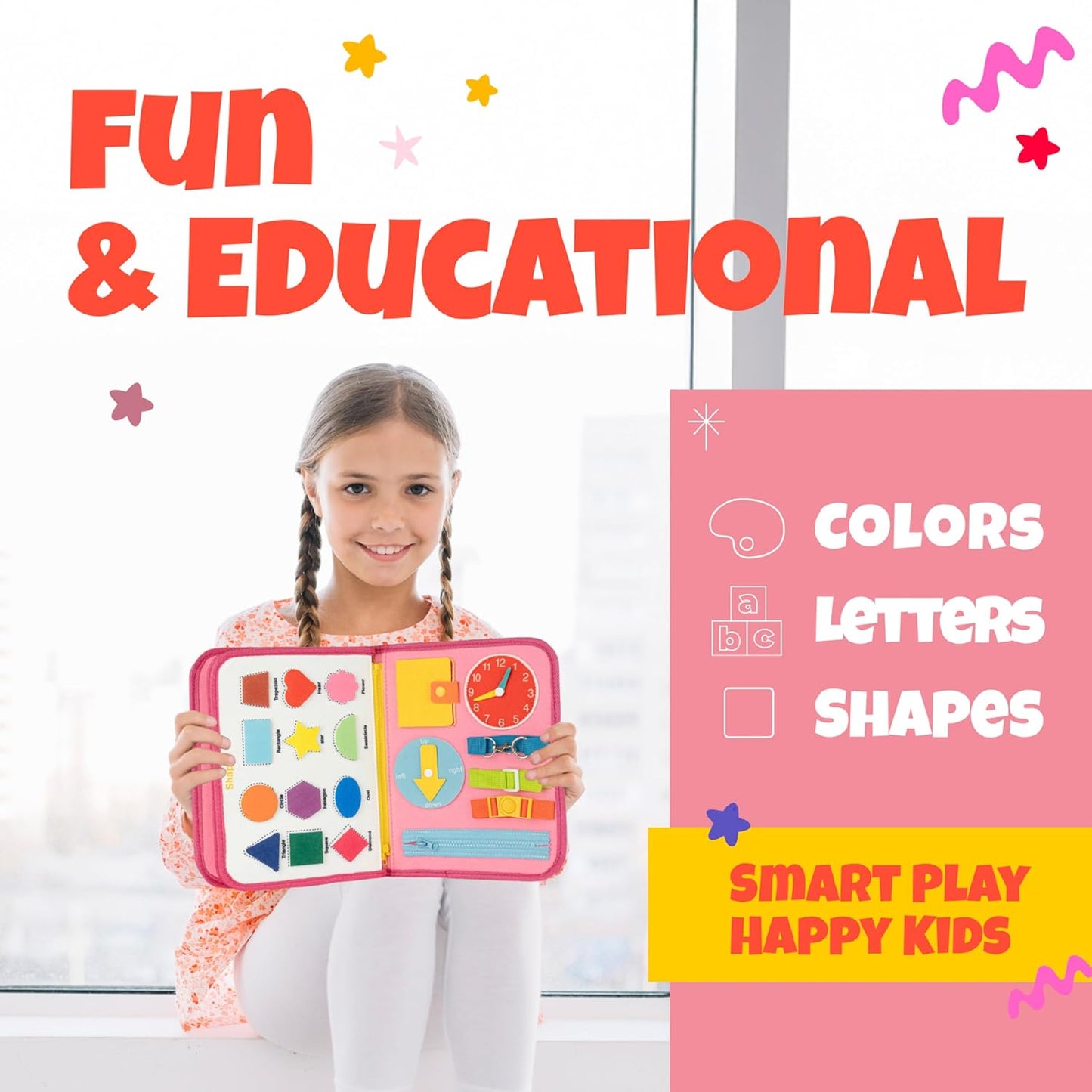 Ibenji Montessori Busy Book for Toddlers – Sensory Learning Toy with Zippers, Buckles, Letters, Numbers & Puzzles – Travel Quiet Book for Airplane & Car