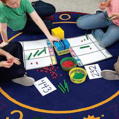 Fun Express Base Ten Blocks Place Value Mat Set - 10 Piece Math Manipulatives for Kindergarten, 1st Grade & 2nd Grade | Hands-On Learning Tools for Classroom, Homeschool Supplies | Counting Activities