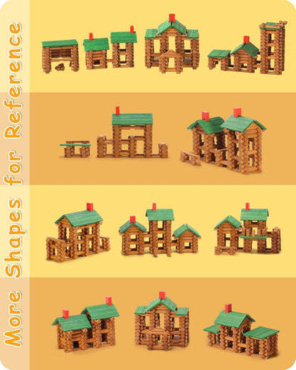 SainSmart Jr. 300 PCS Wooden Log Cabin Set Building House Toy for Toddlers, Classical STEM Construction Kit Compatible with Lincoln Logs for 3+ Kids