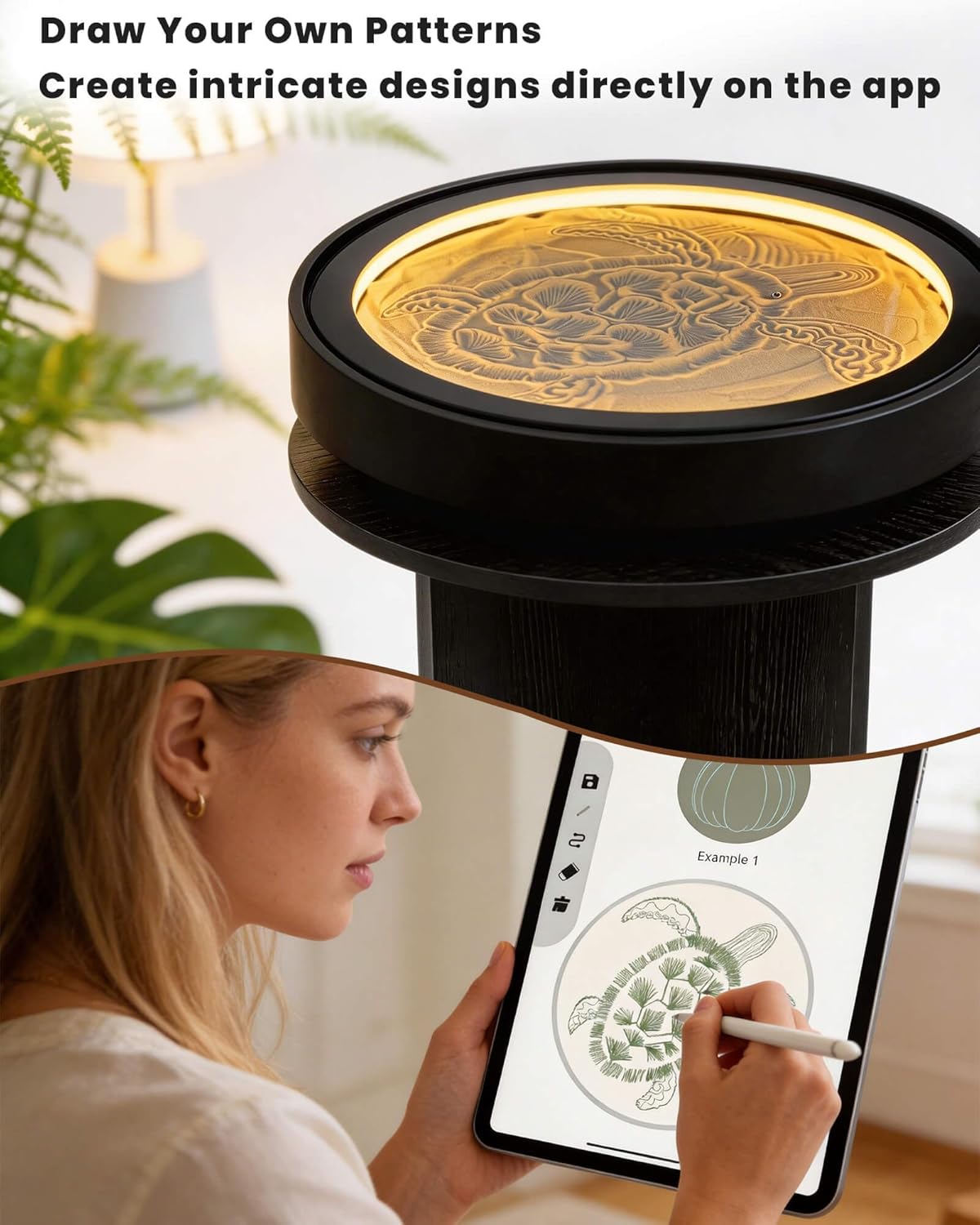 Lemofuta 20″ Automatic Zen Drift Sandscape Art Table with Black Display Stand