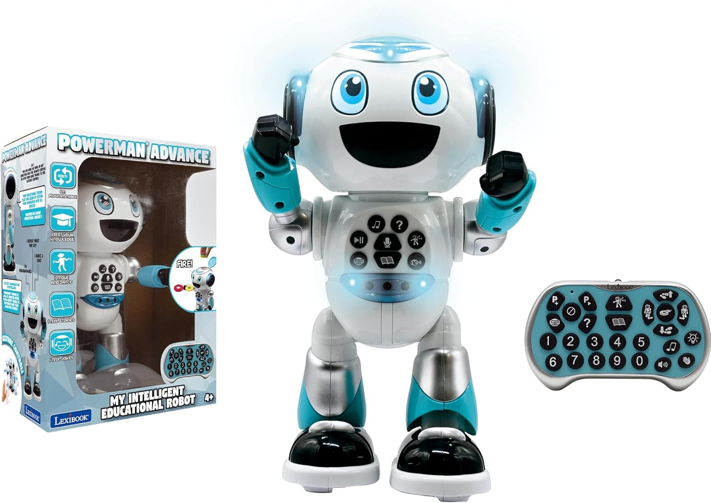 LEXiBOOK, Powerman Neo, My Robot Full of Technology, Remote Control and Gesture Control, Educational Activities in English, Programmable, Music and Dance, Sound and Light Effects, Blue/White, ROB18EN