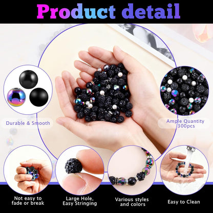 300 Pcs Diamonds Beads for Jewelry Making, Included 10 mm Red Rhinestone Beads for Bracelets, Bubblegum Bead for Pen Making, Pearl and Spacer Bead for Bracelet Necklace Earring Crafting