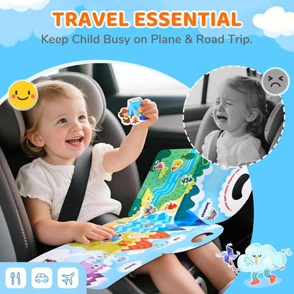 JoyCat Reusable Sticker Book Set (3-Pack): Farm, Pizza-Making, Weather - 90 Pcs Stickers for Toddlers, Kids Sticker Activity Book, Road Trip Travel Toys, Birthday Gifts for Boys and Girls