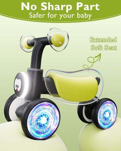Toddler Toys Balance Bike for 1 Year Old Girl Gifts,4 Wheels Colorful Lighting with Music Baby First Bike,Toddler Girl Toys Balance Bike for 1st 2 Year Old Birthday Gifts