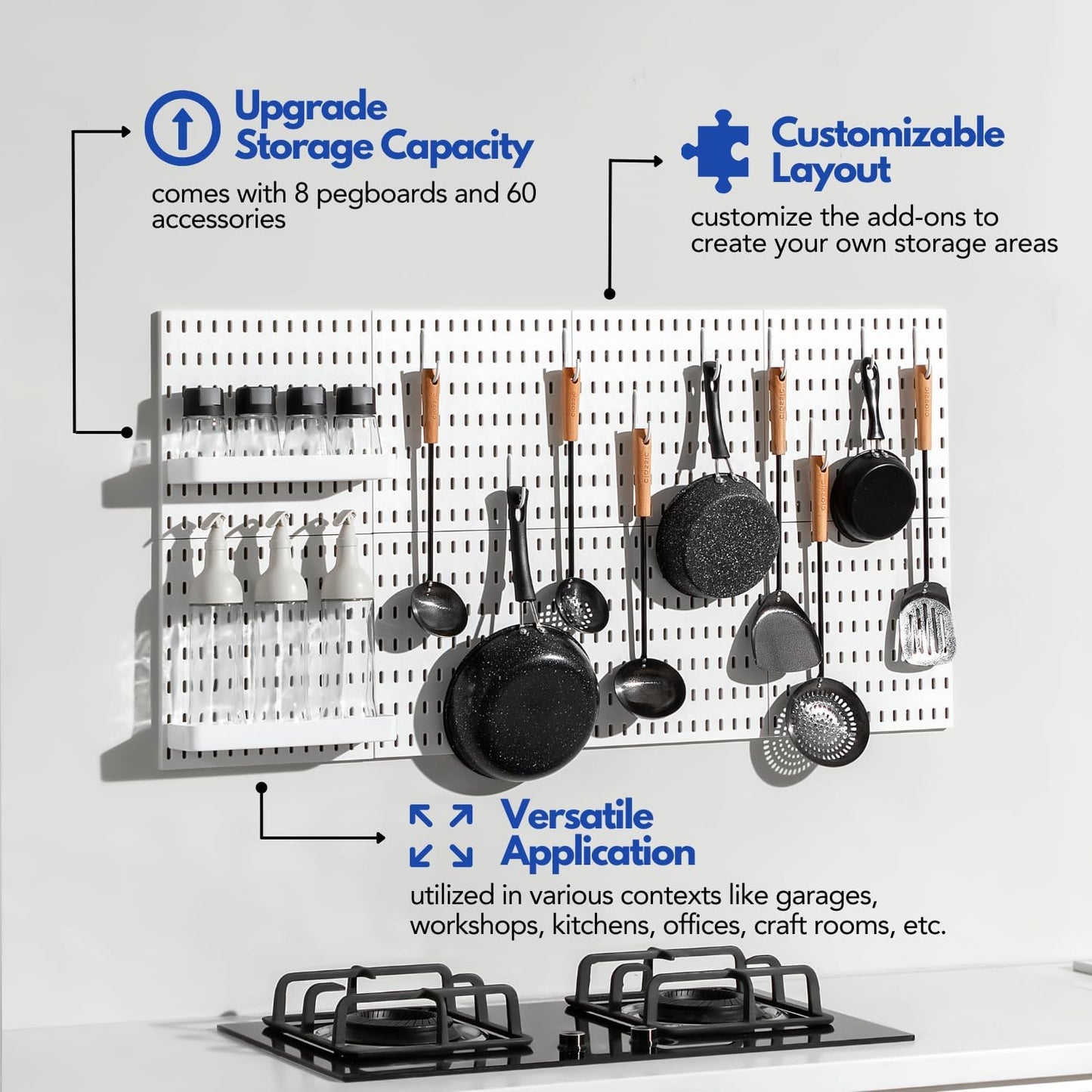 Keepo Pegboard Combination Kit, Pegboards and Accessories Modular Hanging for Wall Organizer, Crafts Organization, Ornaments Display, Nursery Storage, Peg Board (White, 44″×22″)