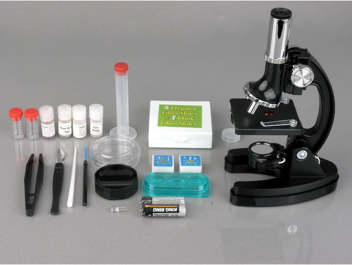 AmScope - 120X-1200X Kids 52 pc Microscope Science Kit + World of The Microscope Book - M30-ABS-KT2-WM - Black