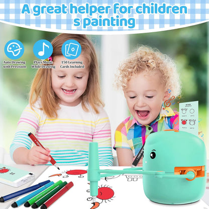 Drawing Robot for Kids with 150 Learning Cards and 17 Colorful Pens, Voice Interactive Educational Smart Art Painting Machine, Step-by-Step Drawing Guidance for Boys Girls Early Learning & STEM Toys