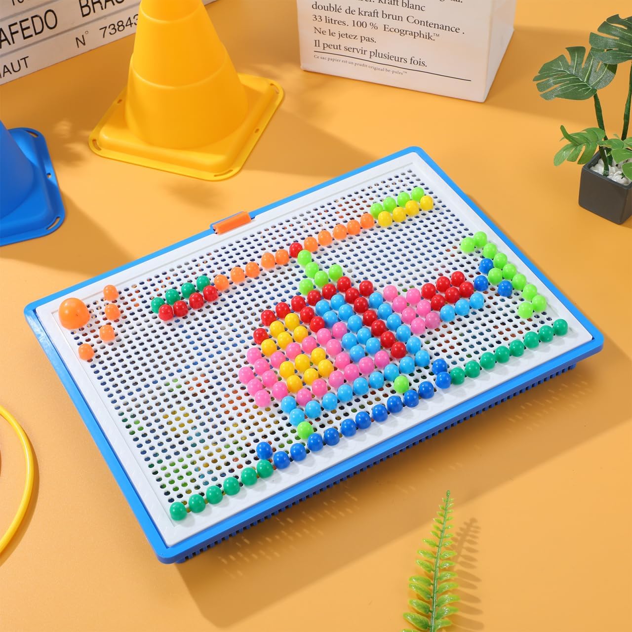 Mushroom Nails Pegboard Toy 296-Piece Educational Puzzle with Letters and Numbers Set for Kids Motor Skills Logic Thinking 11.41X8.26X1.37In
