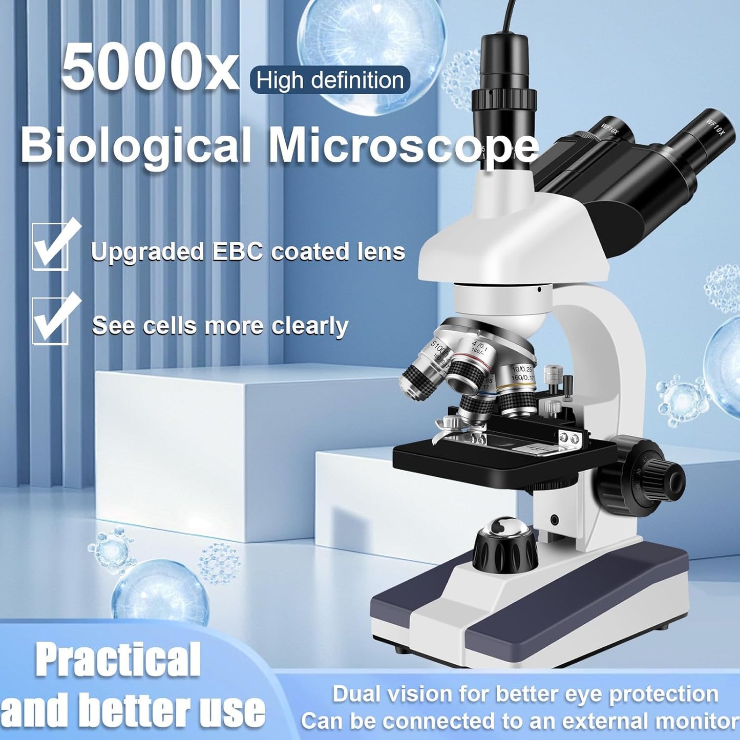 Microscopes for Adults WF10x and WF25x eyepieces Compound Microscope with Microscope Slides, Microscopes Kit for Kids Students Home School (Monocular Microscope with Big Bundle)