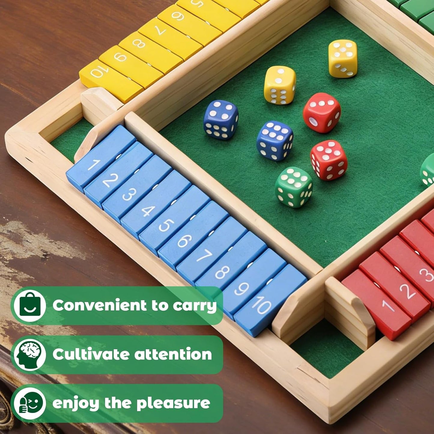 Shut The Box Game, 1-4 Players, Classic 8Dice Closed-Box, Improves Mathematical Skills, Suitable for Families, classrooms, and Gatherings (8.74 * 8.74 inches, Vibrant Colors)