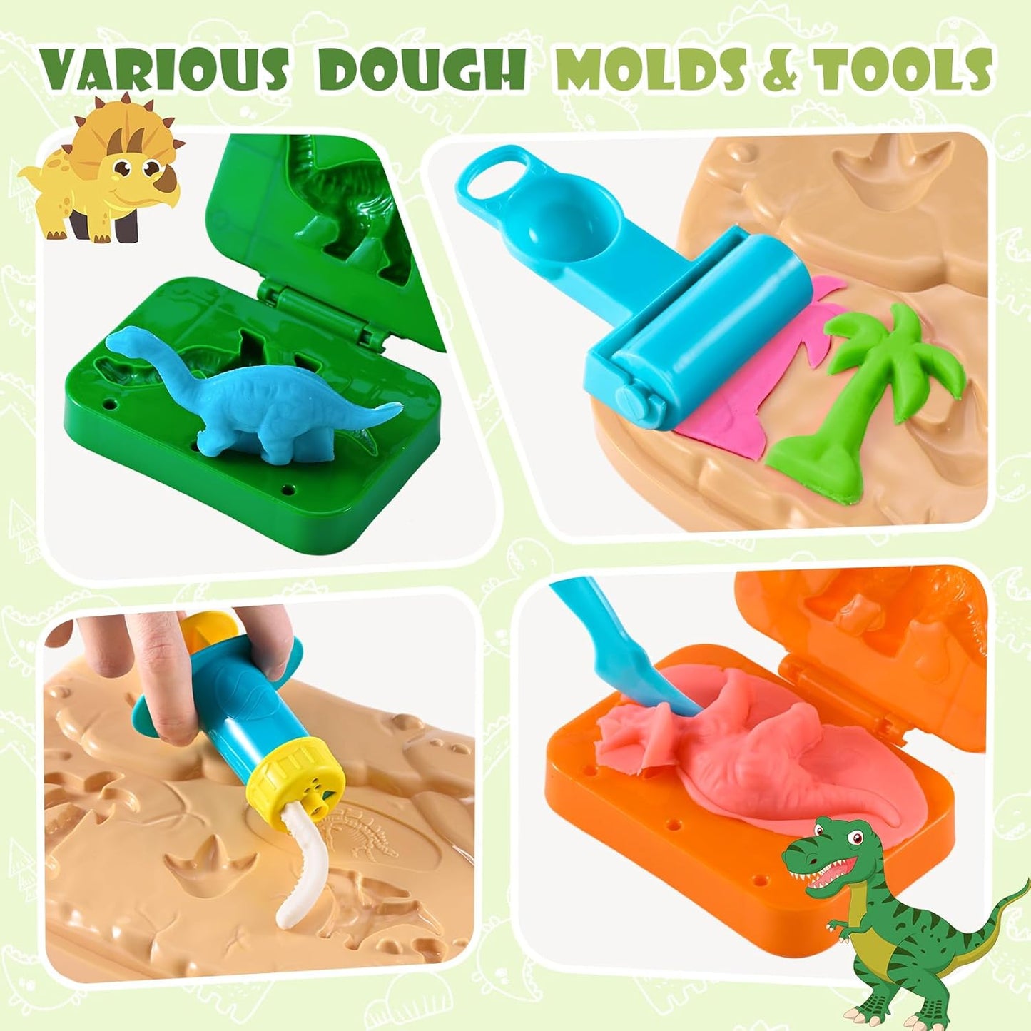 Crelloci Dinosaur Color Dough Set Tools Dino World 26 PCS Playsets Toy Clay Accessaries Dough and Moulds in a Portable Case with Wheels for Kids Toddlers Children