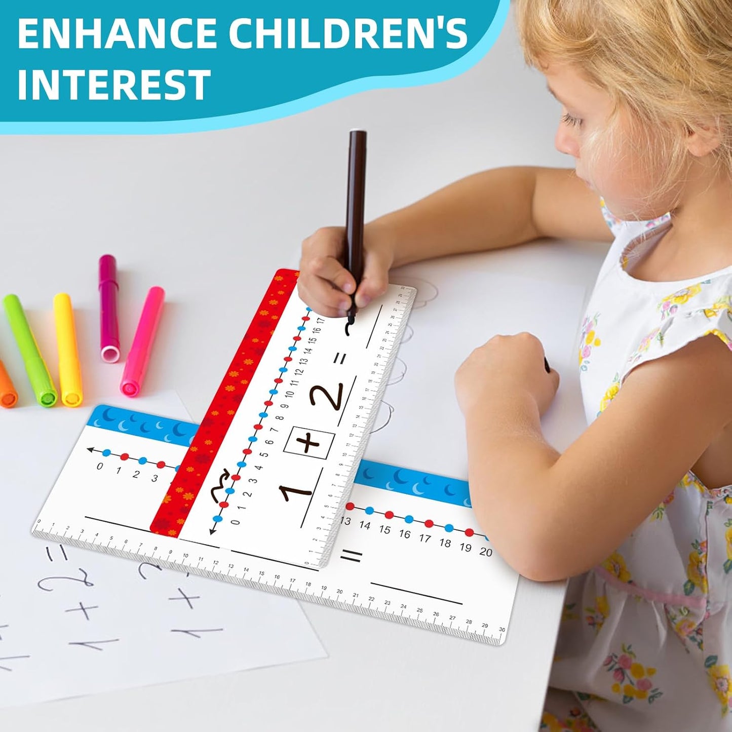 30 Packs Number Line Dry Erase Boards Cards, Double Sided Writable and Erasable Board, 0-20 on One Side & Blank Whiteboard on Other Side for Kids, Students, Classroom and Home - 12” x 4”