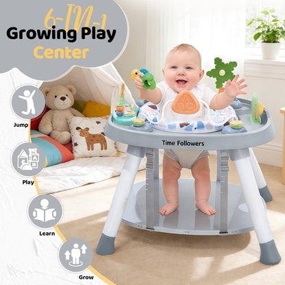 Time Followers® 6-in-1 Baby Activity Center | 4 Stage Montessori-Inspired Toys | Grow Stationary Standing Toddler Table | Jumpers & Bouncers | Must Have for Boy & Girl 6, 12, 24+ Month Old (White)