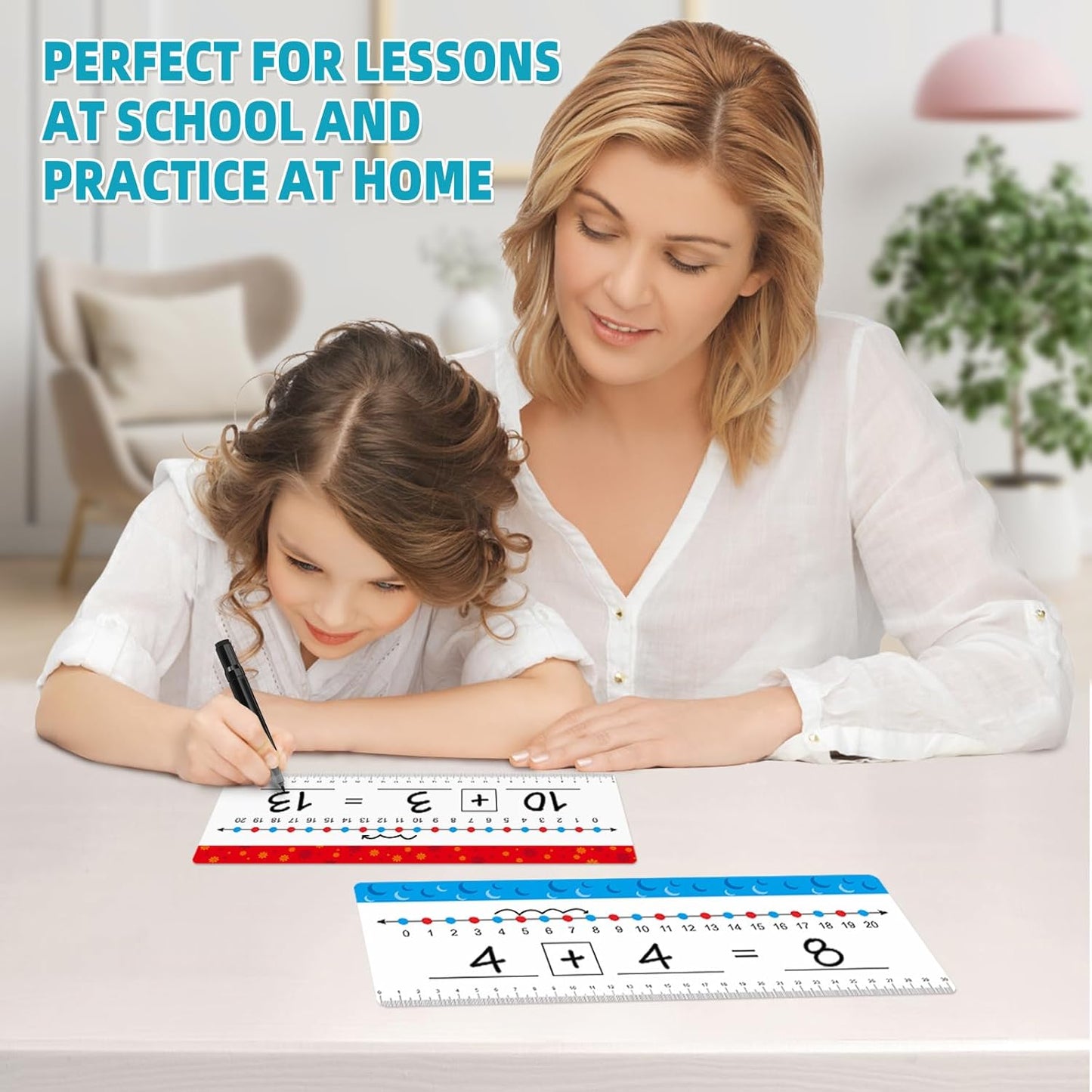 30 Packs Number Line Dry Erase Boards Cards, Double Sided Writable and Erasable Board, 0-20 on One Side & Blank Whiteboard on Other Side for Kids, Students, Classroom and Home - 12” x 4”