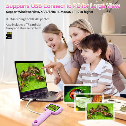 Microscope for Kids – Kid Mini Microscopes with 32GB SD Card, 500x Magnification, Fixed Focus & Prepared Slides, STEM Educational Science Kit for Children (Purple)