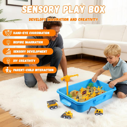 Dinosaur Sensory Bin with Lid, 2.64lbs Magic Sand, Dino Figures, Skeletons & Archaeology Tools, Sensory Sand Kit Dinosaur Toys for Kids 3 4 5 6 7+ Year Old Boy Toddler Birthday Gift Christmas