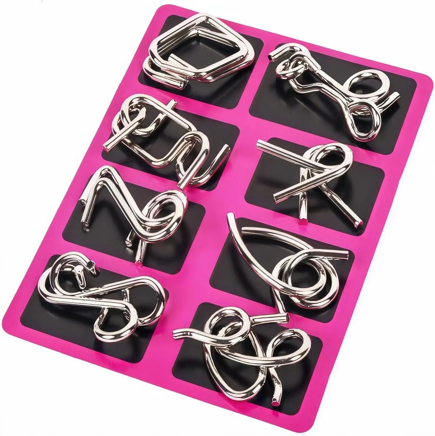 Metal Wire Puzzle Set of 24 with Pouch,Brain Teaser IQ Test Disentanglemen Iron Link Unlock Interlock Game Chinese Ring Magic Trick Toy for Party Favor Kids Adults Challenge