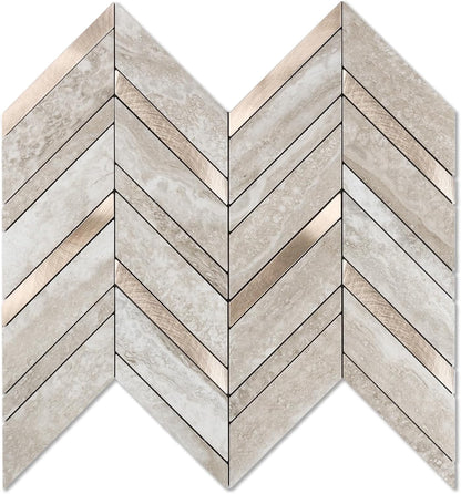 Yipscazo 10 Sheets Herringbone Backsplash Peel and Stick Tile, Marble Calacata Mixed Metal Gold PVC Stick on Backsplash for Kitchen, Waterproof Self Adhesive Wall Tile for Bathroom