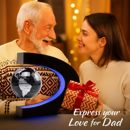 Magnetic Levitation Floating Rotating World Globe with LED Light - C Shape Anti Gravity Levitating Globe for Desk Office Decor, STEM Educational Map, Unique Tech Gift for Men Kids Boss, 3.5 Inches