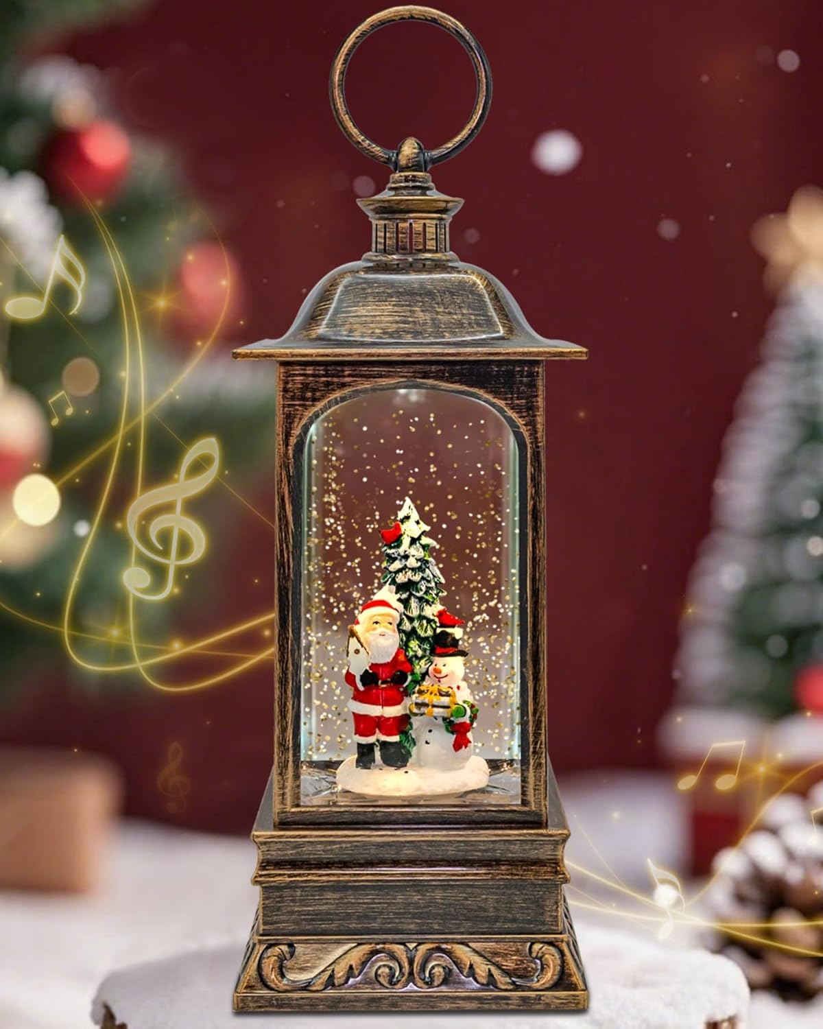 Musical Christmas Snow Globes Lantern, 7.87" Lighted Electric Snowglobes with 8 Holiday Songs 6H Timer Dual Power, Snowman Christmas Ornaments Snow Globe for Kids Adults Xmas Decor Gifts for Men Women