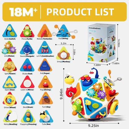 Vanvimen 20-in-1 Toddler Busy Board Activity Cube Toys, Montessori Toy for 1 2 Year Old Boys Girls Kids, Early Educational Active Toy for Toddler 1-3, Christmas Toys Gifts for 1 2 Year Old Boy Girl