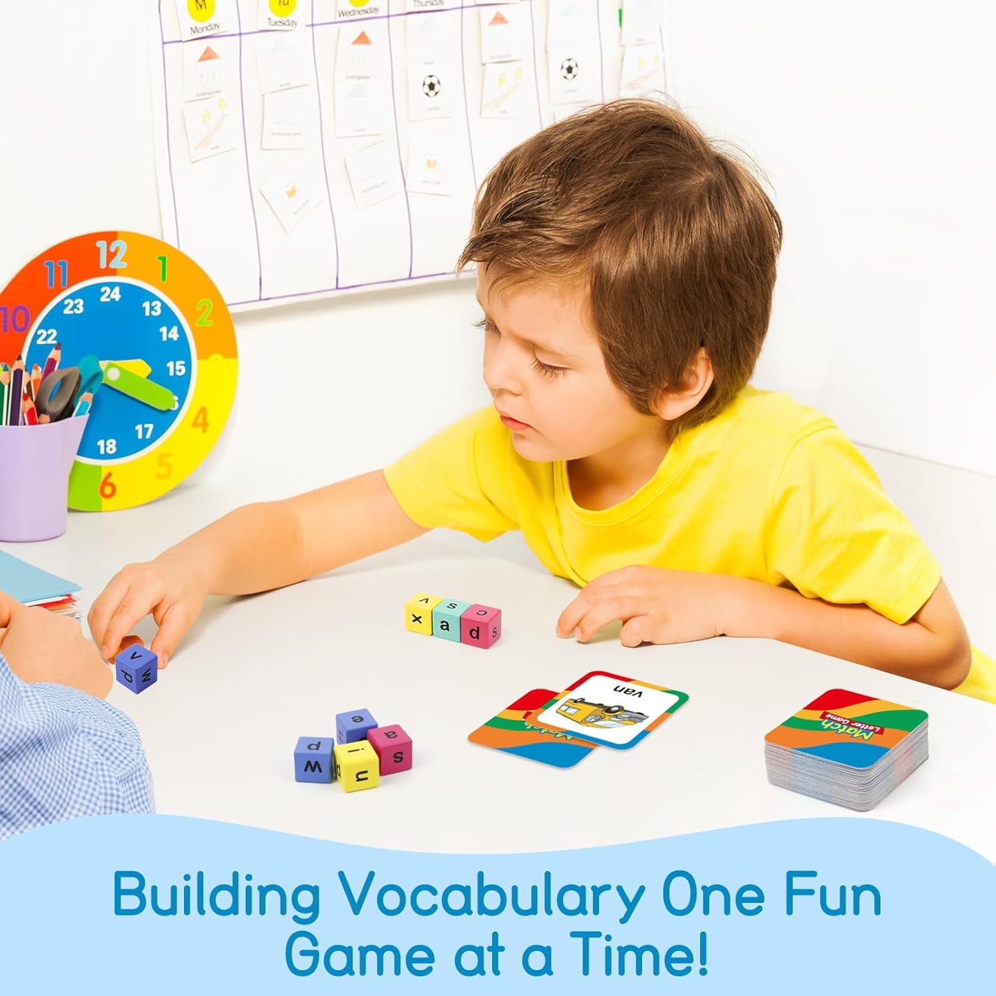 Edulok Word Race Cube - Preschool Wooden Alphabet Letter Blocks & Phonics Matching Games - CVC Word Learning Toys