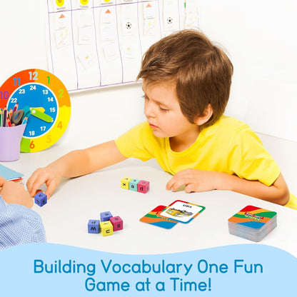 Edulok Word Race Cube - Preschool Wooden Alphabet Letter Blocks & Phonics Matching Games - CVC Word Learning Toys
