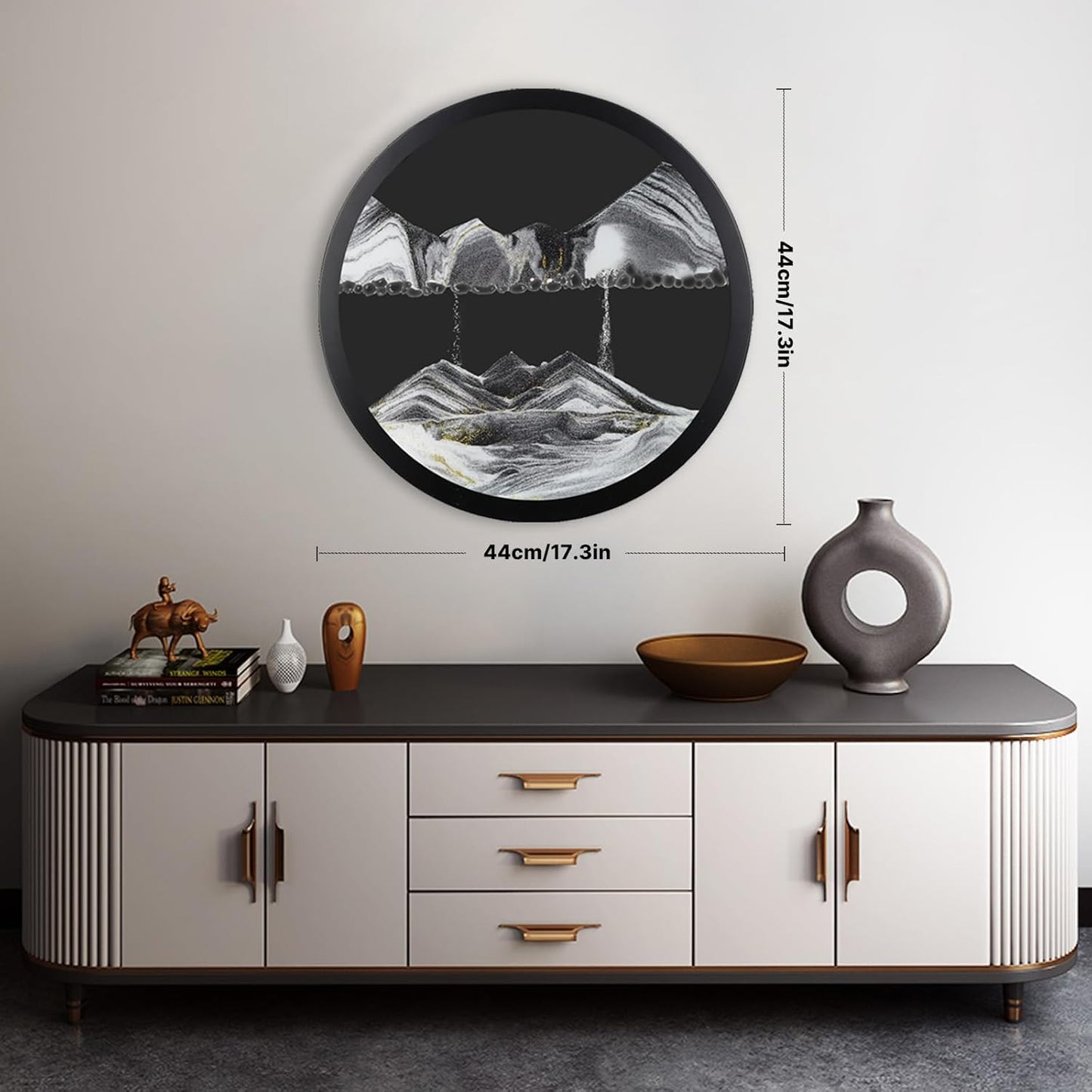 17.3" Moving Sand Art, 3D Sand Art Pictures Deep Sea Sandscape Living Room Decoration, 360° Rotate, Glass Crafts Solid Wood Frame, Relaxing Mood Home Office Work Wall Art Decor