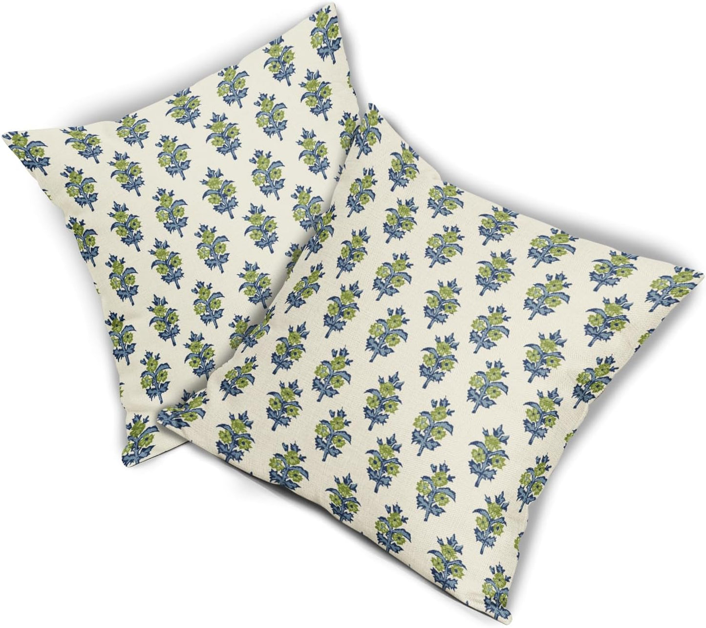 Sage Green Blue Floral Block Print Pillow Covers 18x18 Set of 2 Spring Flower Pattern Decorative Throw Pillowcases Outdoor Rustic Farmhouse Square Cushion Cases Decor for Home Couch Sofa Bed