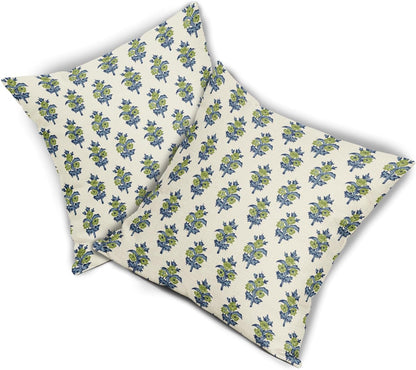 Sage Green Blue Floral Block Print Pillow Covers 18x18 Set of 2 Spring Flower Pattern Decorative Throw Pillowcases Outdoor Rustic Farmhouse Square Cushion Cases Decor for Home Couch Sofa Bed