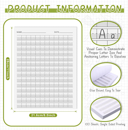 Eaasty 100 Sheets Write Beginner Paper Level 1 Paper Handwriting Practice Paper for Kids Practice Writing Paper with Lines and Gray Highlighted for Proper Letter Positioning,8.5" x 11"