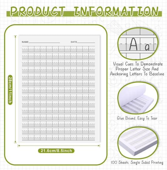 Eaasty 100 Sheets Write Beginner Paper Level 1 Paper Handwriting Practice Paper for Kids Practice Writing Paper with Lines and Gray Highlighted for Proper Letter Positioning,8.5" x 11"