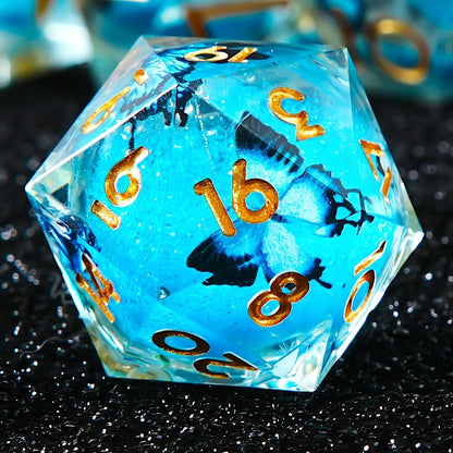 YEMEKO Beholder'S Eye D20 Dice Dragon Eye DND 22MM Single with Resin Sharp Edge 20 Sided D&D Handmade Polyhedral for Dungeons and Dragons, RPG, Roleplaying Games MTG Table Games(Blue Gold)