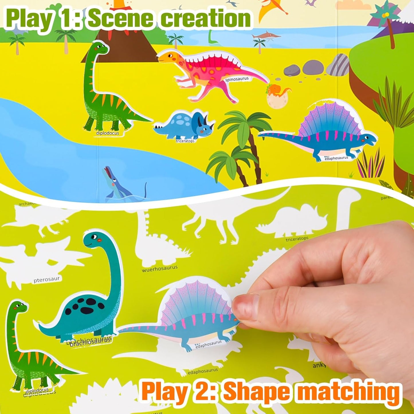 ASTARON Reusable Sticker Book for Toddlers, 88 Pcs Dinosaur Stickers Road Trip Activities Car Airplane Activities Travel Toys for Kids, Kids Quiet Time Activities (2-6 Age)